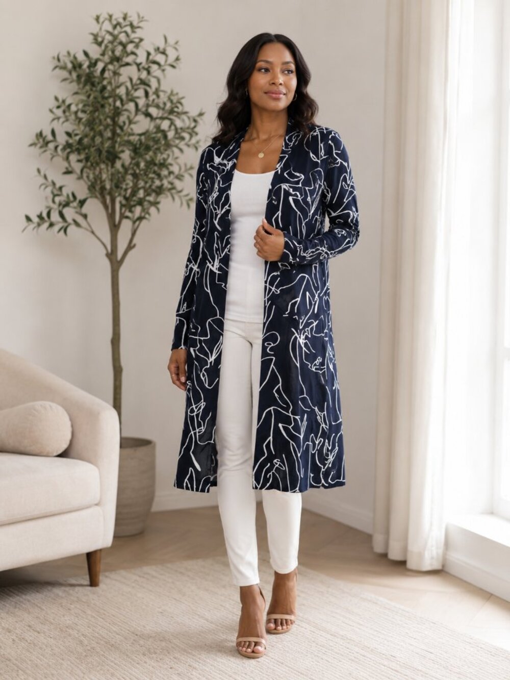 chic abstract print cardigan